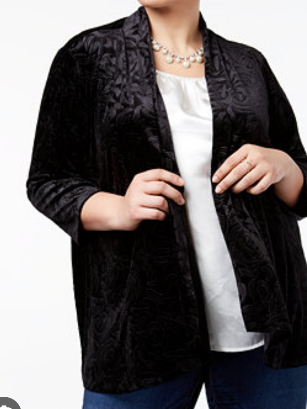 NY Collection Velvet Floral Embossed Open Front Cardigan Rose Print Romantic Nwt